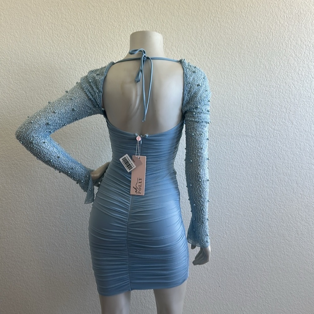 NWT Oh Polly St. Germain Embellished Long Sleeve Mini Dress in Blue - Picture 11 of 11